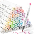 Ohuhu Pastel Alcohol Brush Markers- 48 Colors of Honolulu Sweetness - AP Certificated -Alcohol Based Double Tipped Art Marker Set for Artist Adults Coloring Illustration- Brush & Chisel - Refillable