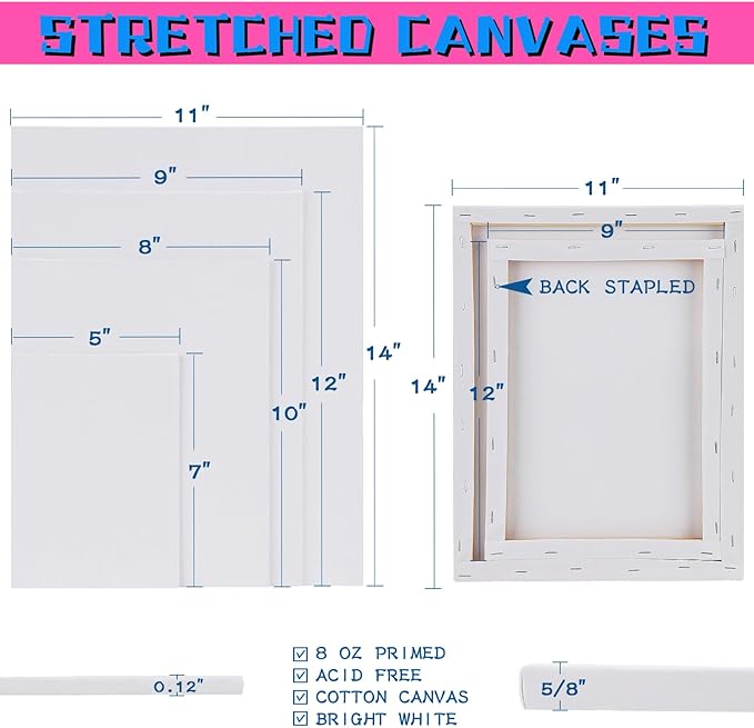 Canvas Boards for Painting, Canvases for Painting with 9 x 12, 11x14, Canvas Panels Set Boards with 5x7, 8x10, 9x12, 11x14, 68 Value Pack for Acrylic, Oil, Tempera & Watercolor Paint
