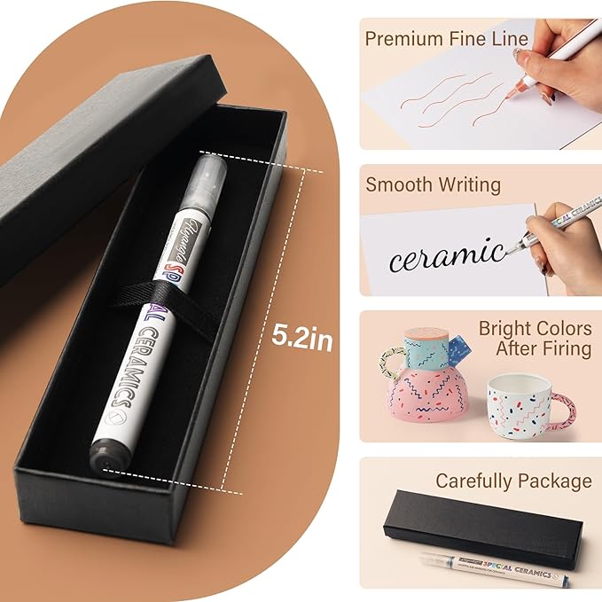 Underglaze Pen for Ceramics, Underglaze Marker for Pottery Glaze, Pottery Pen, Porcelain, and DIY Ceramic Decorating - Black（Classic Hard Tip-1PK）