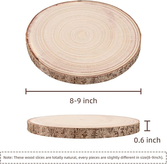 Maputune 8 Pcs 8-9 in Large Unfinished Wood Slices for Centerpieces, Natural Rustic Wooden Plate for DIY Craft, Round Wood Chips for Signage Painting Wedding Party Christmas Decor