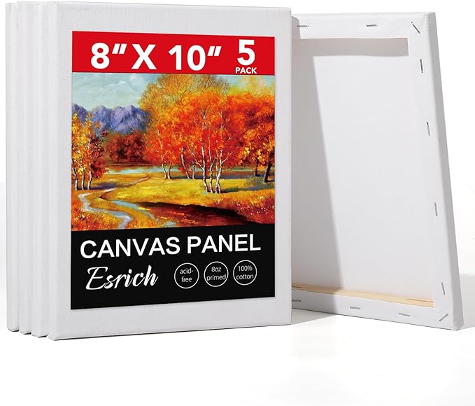 ESRICH Stretched Canvas for Painting, 5 Pack 8x10 Canvas Value Pack, Primed Acid-Free Cotton Blank Canvas, Paint Canvases for Oil & Acrylic Paint.