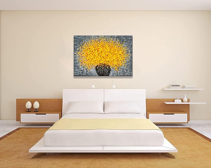 Alenoss Yellow Flower 3D Oil Painting, 40x28 inches Large Abstract Modern Canvas Wall Art Home Decorations Painting on Canvas Wall Pictures Floral Artwork Ready to Hang