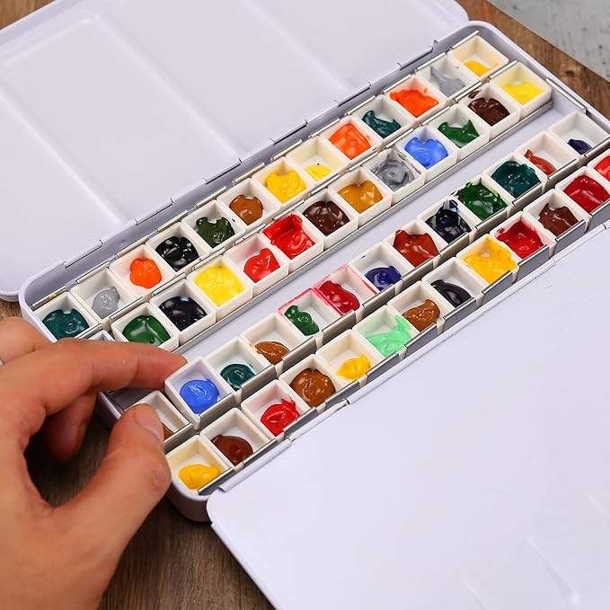 MYARTOOL Empty Watercolor Palette, Empty Watercolor Tin Palette Paint Case with 48 Watercolor Half Pans for DIY Travel Watercolor Palette, Sketching and Plein Air Painting