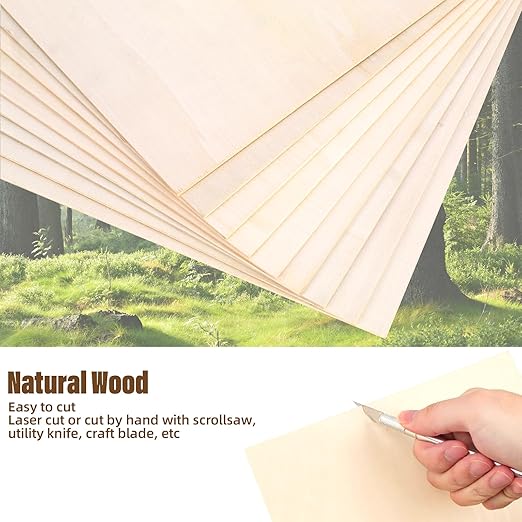 24 Pack Basswood Sheets 1/8, 3 mm Basswood for Laser Cutting, 12X12 Inches Unfinished Wood Sheets for Engraving/Crafts/DIY/Architectural Models/Drawing