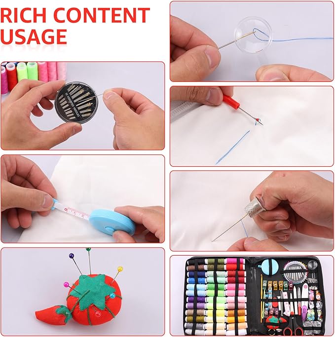 229 Pcs Sewing Kit Professional Sewing Supplies Accessories Including Needles Thread Scissors Measure Tape and More for Home Work Travel Emergency