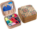 Sewing kit,Portable Travel Sewing Kit ，Vintage Soft Wood Print Sewing Kit,Mini Sewing Kits Storage Box,with 11 Color Thread, Scissors, Needles, Tape Measure and Other Accessories (Enchanted Grass)