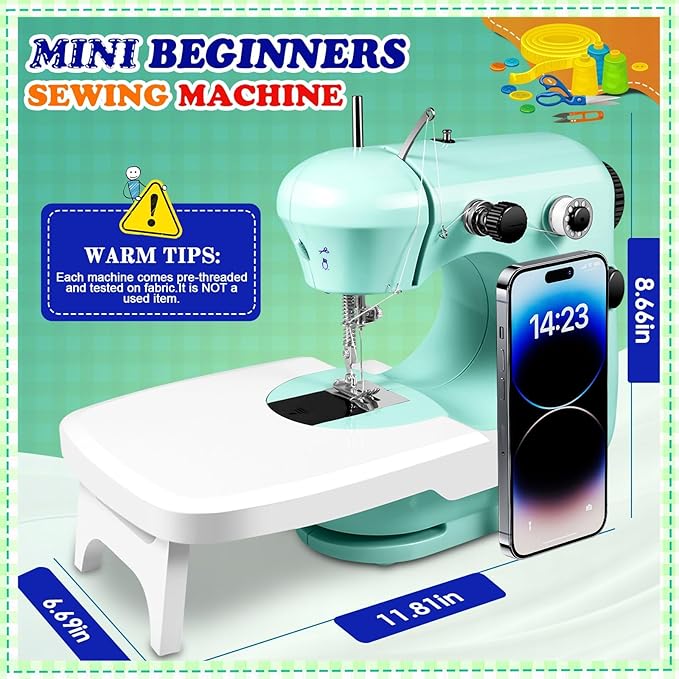 Sewing Machine, Mini Sewing Machine for Beginner with Eco-Friendly Material, Dual Speed Portable Sewing Machines with Extension Table, Light - Easy to Use, Best Gift for Kids and Women