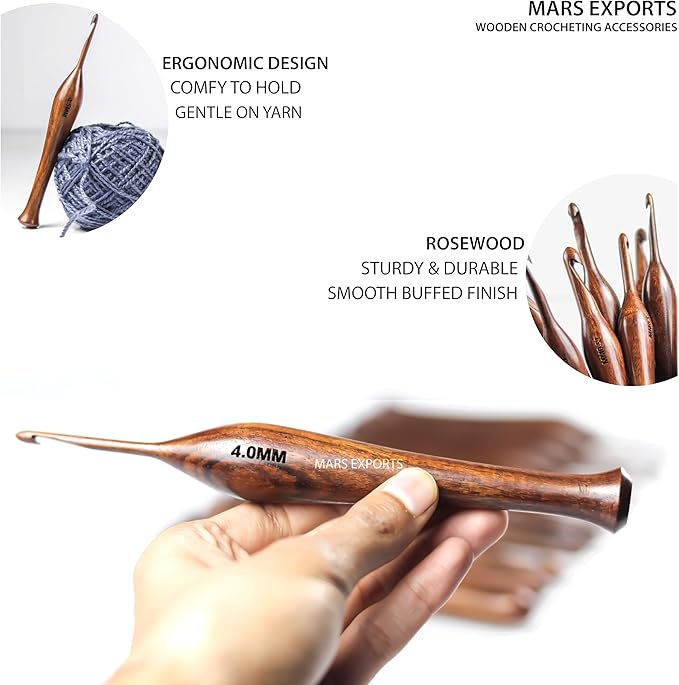13 Pieces Premium Wooden Crochet Hooks, Crochets Hooks Set for Knitting and Crocheting - Rosewood Knitting Needles (1)