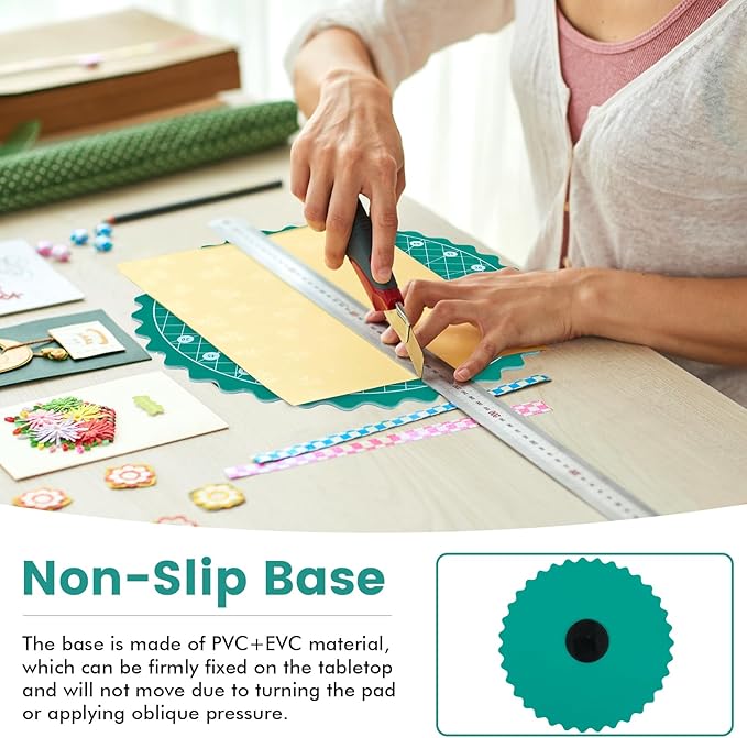 10" Rotating Quilt Cutting Mat, 360° Round Small Self Healing Rotating Mat with Non-Slip Base &Scalloped Edge, Sewing Board Cutting Mat for Quilting Fabric Leather English Paper Patchwork &Art Project