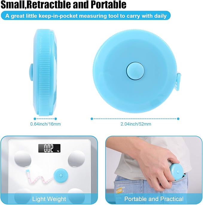 Tape Measure 150 cm 60 Inch Push Button Tape Body Measuring Soft Retractable for Sewing Double-Sided Tailor Cloth Ruler (Sky Blue) 3 Pack by BUSHIBU