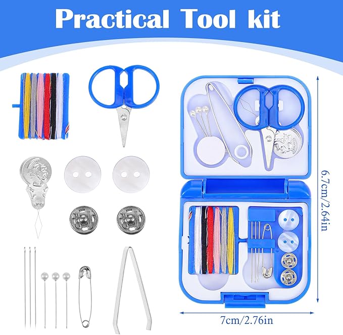 2 Pack Mini Travel Sewing Kit, Portable Emergency Repair Kit, Square-Shaped Plastic Sewing Box with Threads, Scissors, Needles for Women, Mom, Travelers, DIY Craft, Beginner Friendly (Blue/Pink)