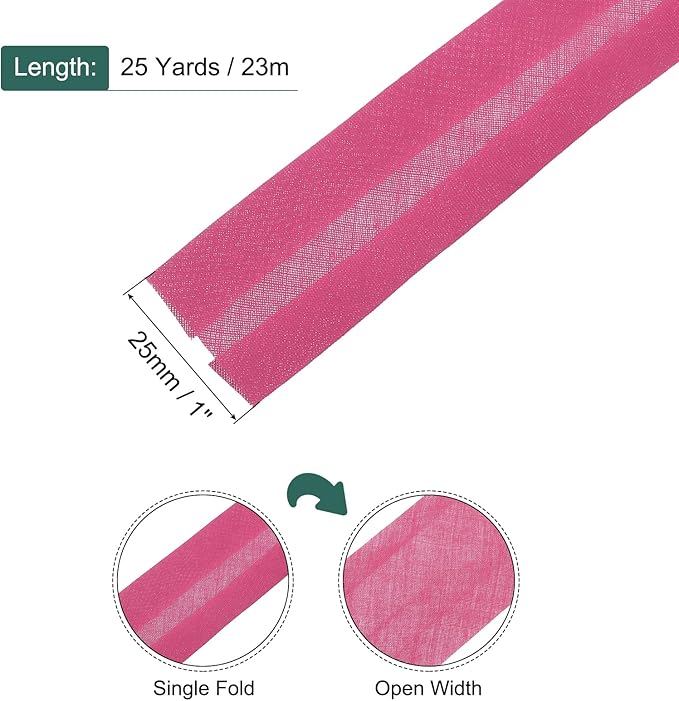MECCANIXITY 1 Inch Single Fold Bias Tape Polyester Continuous Bulk Bias Tape for Sewing,Seaming Quilting Hemming Binding Crafts (Rose Red 25 Yards)