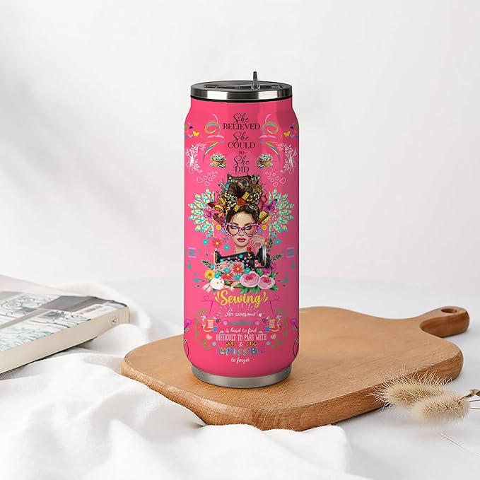 Sewing Tumbler Gifts For Women Girls Sewing Stainless Steel Insulated Tumbler With Straw Lid,Sewing Gifts For Women Quilting Crochet Lover Mom Grandma 17 Oz