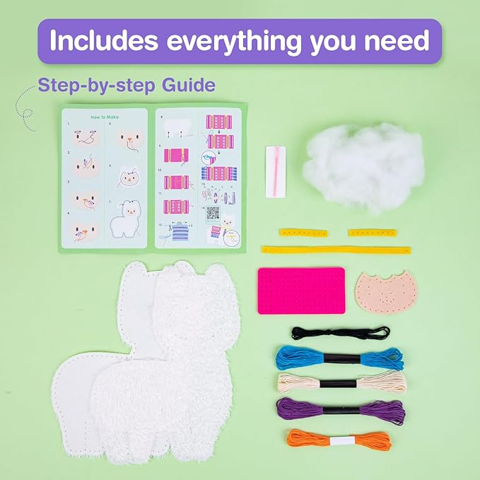 Avenir My First Sewing Kit for Beginner Ages 6+ I Premium Plush Big DIY Animals I Child-Safe Tools for Easy Crafting Fun I Motor Skills & Wiggle Stuff Stitching Creativity I Skill Gift for Boys & Girl