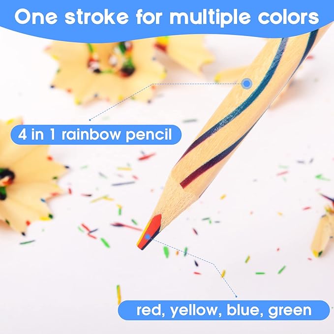 ThEast 60 Pieces Rainbow Colored Pencils, 4 Color in 1 Rainbow Pencils for Kids, Assorted Colors for Drawing Coloring Sketching, Kids Party Favors, Pre-sharpened