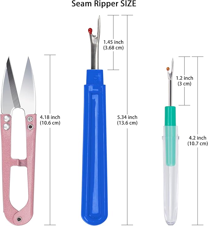 Lusecarl Seam Ripper and Thread Remover Kit 2 Big 2 Small Stitch Ripper Tool and 1 Sewing Trimming Scissor Nipper for Thread Remove (Multi-Color)