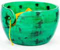 Nagina International Exquisite Yarn Ball Storage Bowls | Hand Painted Lovely Decor Yet Functional Yarn Dispenser (Medium ( 7 x 3 x 7 Inches ), Chameleon Green)