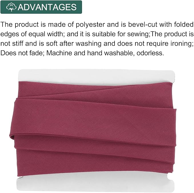 MECCANIXITY 1 Inch Double Fold Bias Tape Continuous Bulk Cotton Bias Tape for Sewing Seaming Quilting Hemming Binding Crafts (Wine Red 6 Yards)