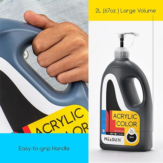MEEDEN Black Acrylic Paint: Extra-Large 2L /67 oz Black Liquid Paint - Perfect for Acrylic Poured Paintings, Studio, Art Class, Wall Painting & Painting Party