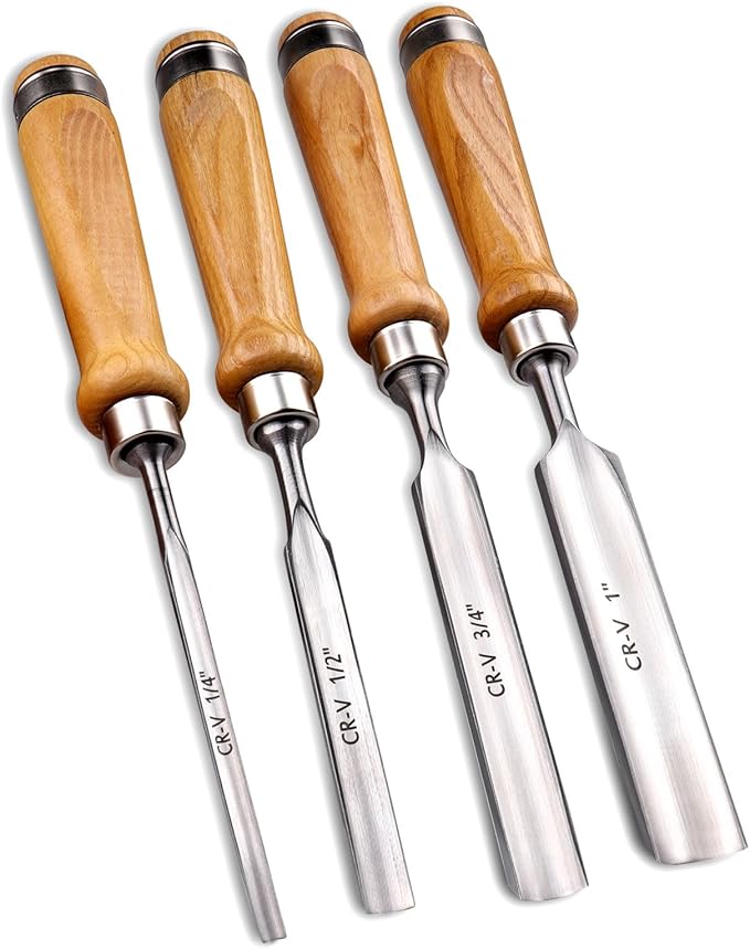 4-Pieces Woodworking Wood Chisel Set,CR-V Steel Sharp Curved Edge Gouge Firm Wood Handle Carpentry Gouge Tools