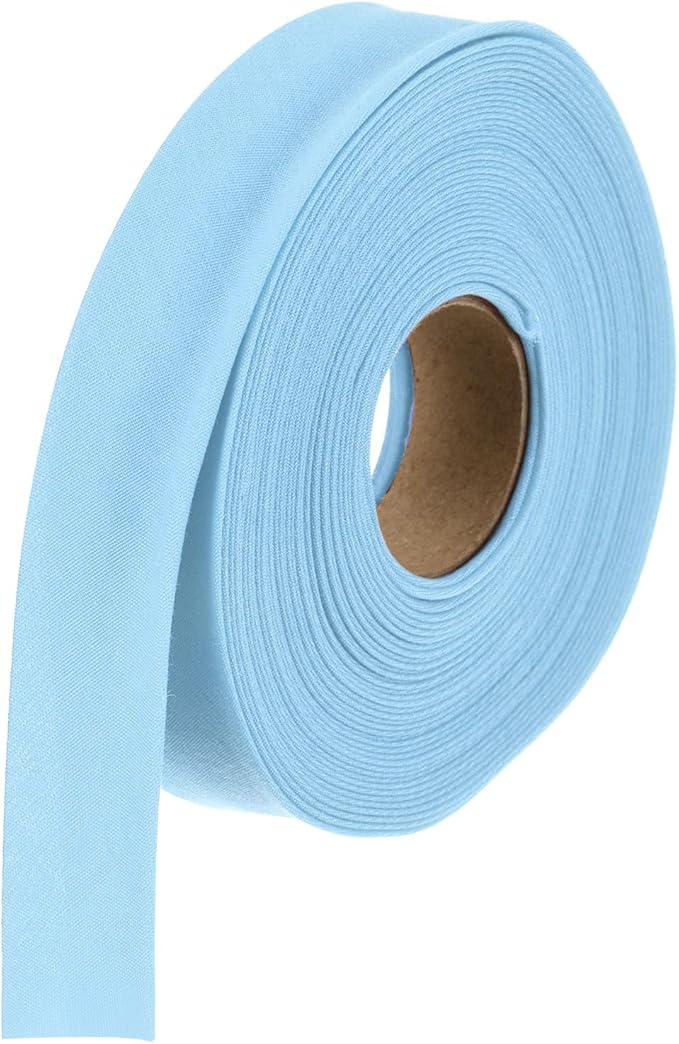 MECCANIXITY 1 Inch Double Fold Bias Tape Polyester Continuous Bulk Bias Tape for Sewing,Seaming Quilting Hemming Binding Crafts (Light Blue 10 Yards)