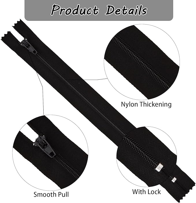 Amariver Zippers for Sewing - 100pcs Black & White Nylon Coil Zippers, 9 Inches, 2 Colors, 50 Pcs Per Color
