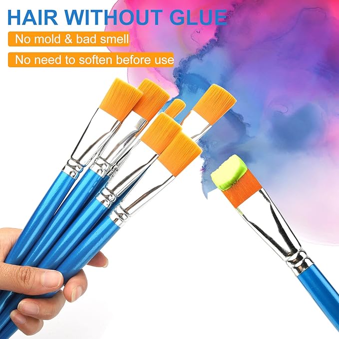 1 inch Flat Paint Brushes for Acrylic Painting,12 Pieces Large Synthetic Paint Brushes Bulk with Wooden Handle for Acrylic, Watercolor, Oil, Crafts, Face Body Art
