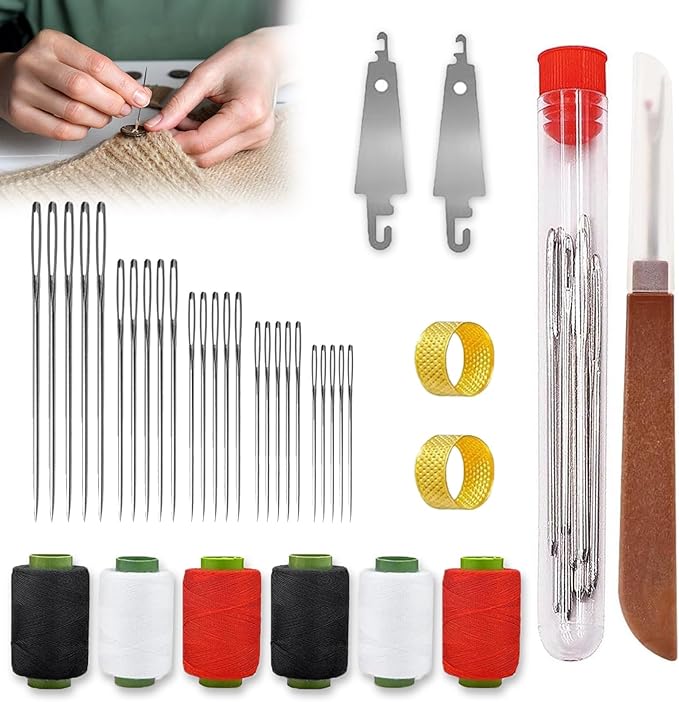 Big Eye Steel Sewing Needles Kit, 37Pcs Sewing Tool Set, Stainless Steel Hand Sewing Needles, Portable DIY Hand Made Craft Set, Suitable for Handcraft Lovers and Everyday Use