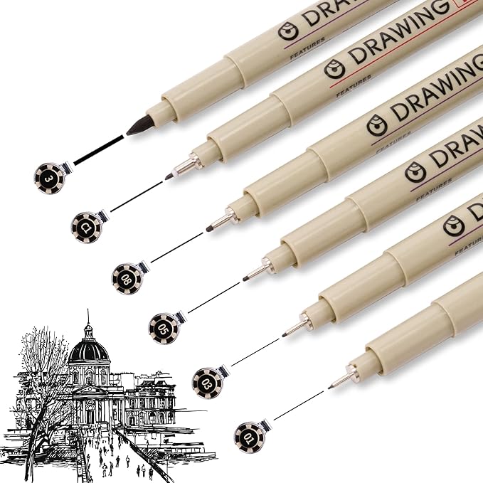 Micro Fineliner Pens, 6 Pack Micro Pen Set Black, Technical Drawing Pens for Artist No Bleed Calligraphy Pens, Archival Ink Brush Pen Art Pens for Journaling, Illustration, Sketching, Anime