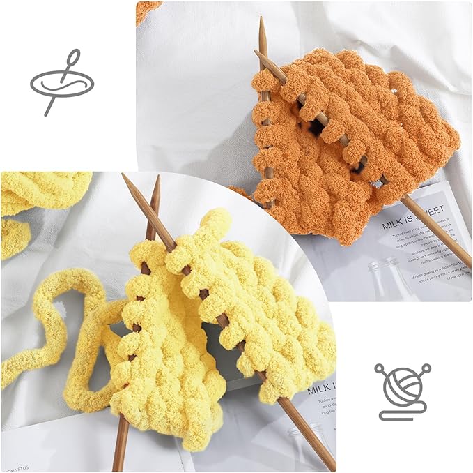 HOMBYS 8 Pack Assorted Chunky Yarn for Crocheting,Super Bulky Large Soft Fluffy Yarn,Plush Fuzzy Yarn,Thick Chenille Yarn for Hand Knitting/Arm Knitting,4 Buttercup,4 Orange(27yds,8 oz Each Skein)