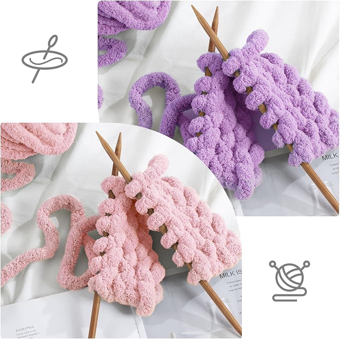 HOMBYS 8 Pack Assorted Chunky Yarn for Crocheting,Super Bulky Large Soft Fluffy Yarn,Plush Fuzzy Yarn,Thick Chenille Yarn for Hand Knitting/Arm Knitting,4 Pink & 4 Purple(27yds,8 oz Each Skein)