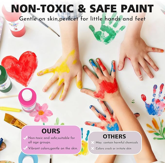 ABEIER Washable Finger Paint Bulk Pack for Toddlers, Safe Non-Toxic, 12 Vibrant Colors (8.45 Fl oz), Baby Safe Paint for Hand and Feet, Mess Free Art Supplies for Kids, Ages 1-3 4 5 6+
