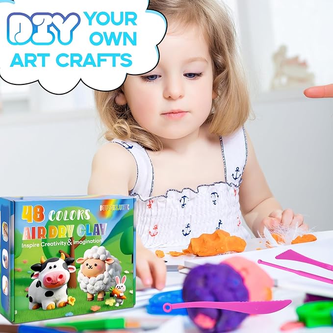 Air Dry Clay - 48 Colors Modeling Clay Kit with 3 Sculpting Tools,Safe & Non-Toxic,DIY Magic Gifts Toys for Boys,Girls,Kids