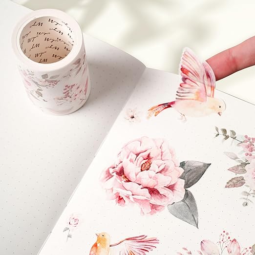 WT Pre-Cut Pink Velvet Wide Washi Tape, Single Roll, Original Designs, Elegant Floral Aesthetic, Decorative Japanese Paper Tape for Journaling, Scrapbook, Planner, DIY Crafts, Bujo Supplies, 60mm×5m