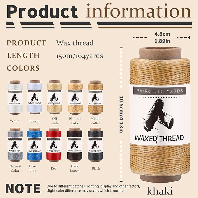 Jupean Waxed Thread for Leather, 164 Yards /150m Leather Thread for Hand Sewing, Hand Stitching Threads for Sewing Bookbinding Repairing, and Beginners Craft DIY
