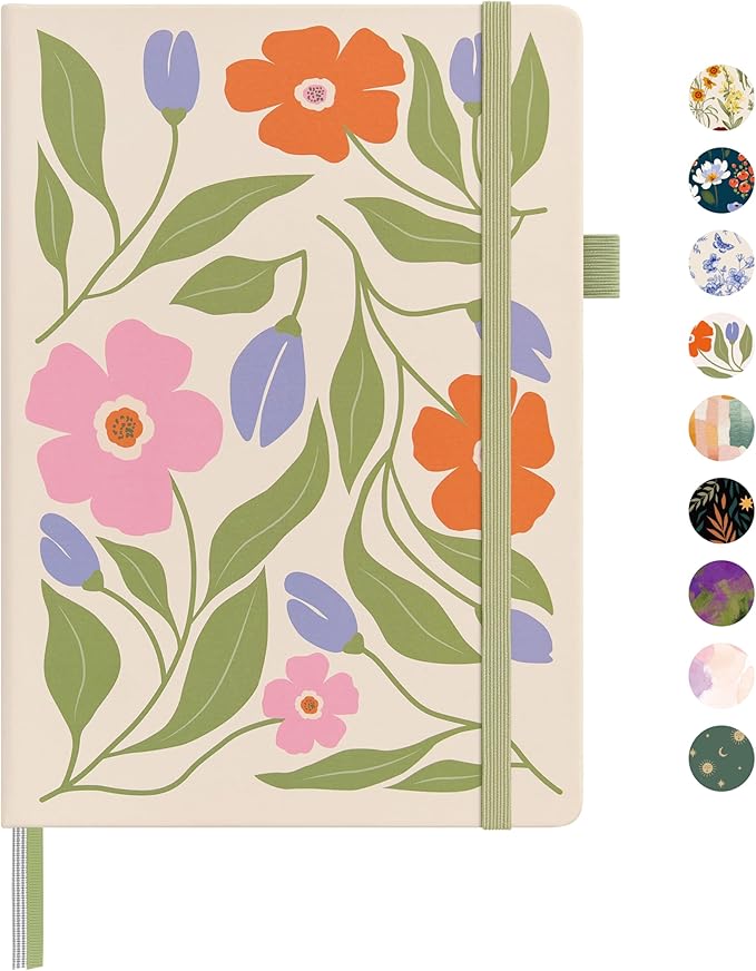 &And Per Se Dotted Journal Notebook for Women&Men with Pattern, A5 Leather Hardcover, 160 Pages 100GSM Thick Dotted Paper, 3 Sheets of Stickers Included, 5.7'' x 8'' (Botanical Floral)