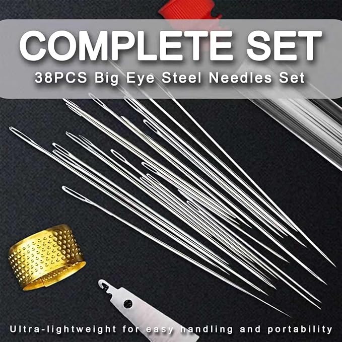 37PCS Sewing Kit, Big Eye Stainless Steel Sewing Needles Set for Hand Sewing, Needle Threader & Seam Ripper Included and Scissors, Beginner Sewing Tool Kit for DIY Craft & Repair