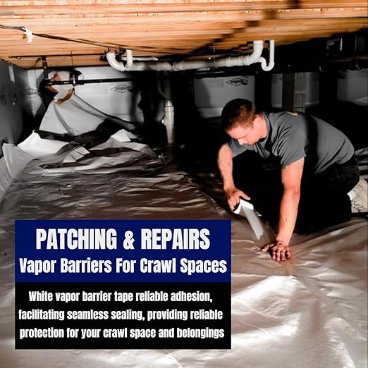Vapor Barrier Tape, 3" Wide x 180' Long, 6 Roll, Polyethylene Tape, for Moisture Barriers and Crawl Spaces, Waterproof Seal and Seam Tape for Underlayment, Insulation and Plastic Liners