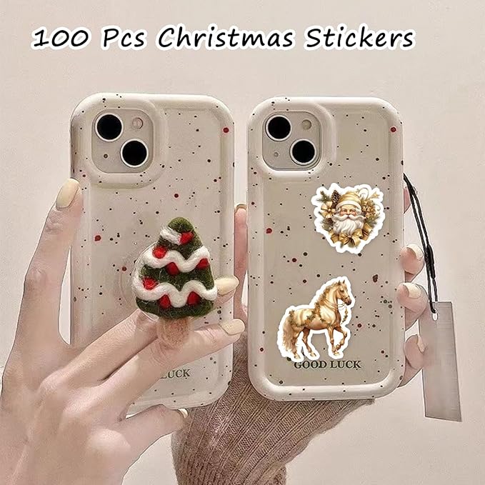 100 Pcs Vintage Christmas Stickers.Waterproof Santa Stickers for Scrapbook Junk Journal Collage DIY Crafts,Vinyl Winter Holiday Stickers for Water Bottles Laptops,Phone Case