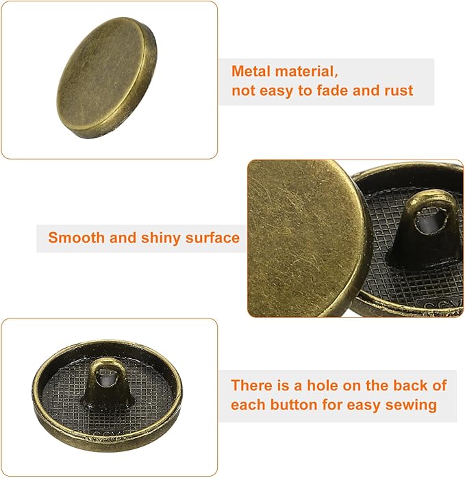 HARFINGTON 50pcs 28L Metal Round Flat Sewing Buttons 18mm Alloy Shank Craft Replacement Button for Men Women Suit Woolen Coat Shirt Trousers Sewing Crafts, Bronze