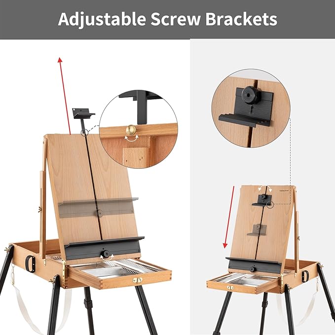 Falling in Art 4 Legs Beechwood French Easel - Portable Plein Air Studio Easel Stand with Bigger Storage Drawer, Full Size Sketchbox Travel Easel for Painting, Drawing, Artwork Display, Natural