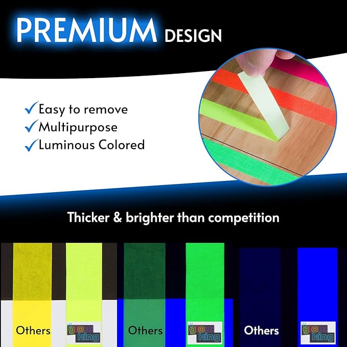 Glow King Blacklight Reactive Glow Tape | Premium UV Fluorescent Neon Party Gift for Events | Multipurpose Luminous Colored Tape for Room Decorations | Glow in The Dark Cloth Tape – 0.5 in x 18 ft