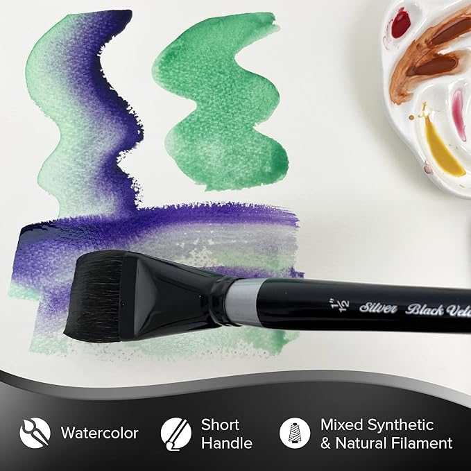Silver Brush Limited 3008S-1-1/2 Black Velvet Square Wash Paintbrush for Watercolor, Gouache, Inks, & Dyes, Size 1-1/2 Inches, Short Handle