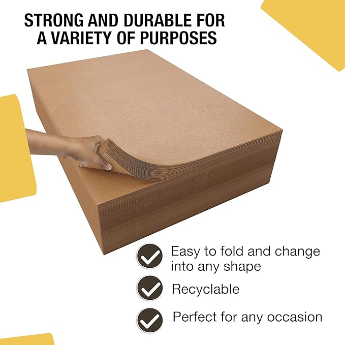 Kraft Paper Sheets - 15 x 20 in. - 480 Sheets of Brown Wrapping Paper – Heavy Duty Craft Paper for Shipping - Light Brown Construction Paper - 80 GSM - 1000 Square feet