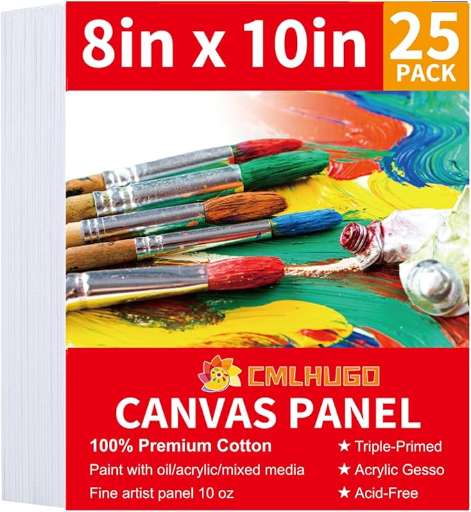25 Pack Canvas Boards for Painting Supplies, 8 x 10 inch Blank Canvases, Gesso Primed Acid-Free 100% Cotton Canvas Panels for Acrylic Oil Watercolor,Art Supplies