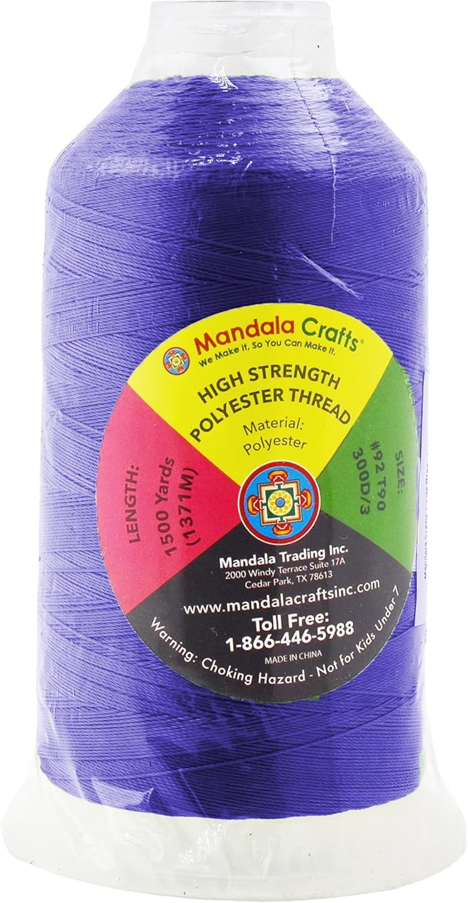 Mandala Crafts Violet Heavy Duty Thread - 1500 Yds Tex 90 Bonded Polyester Threads for Sewing Drapery, Jeans, Leather, Hair, Outdoor Marine Upholstery
