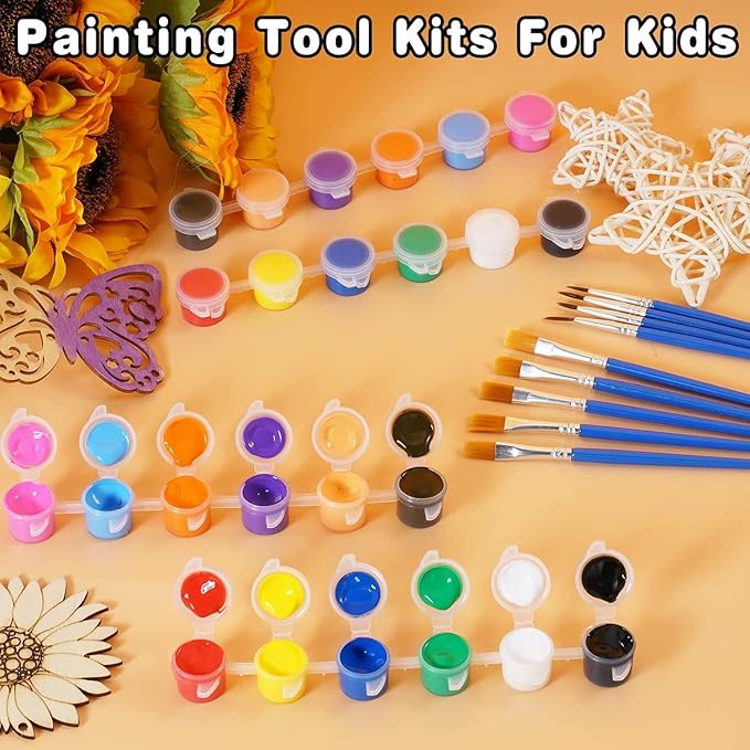 Mini Acrylic Paint Sets for Kids,12 PCS Paint Strips in 8 Colors with 12 Paintbrushes,Washable Watercolor Paint Set with 6 PCS Painting Canvas,Birthday Home Party Favors