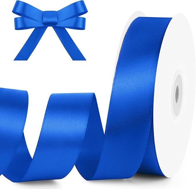 KMER LIFE 1 inch Wide x 50 Yards Royal Blue Single Faced Polyester Satin Ribbon, Royal Blue Satin Ribbon Perfect for Wedding Decor, Wreath, Crafts, Gift Wrapping & Other Projects (Royal Blue)