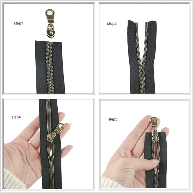 #5 Antique Brass Metallic Nylon Coil Zippers by The Yard Bulk Brown Zipper Tape 10 Yards with 25Pcs Pulls for DIY Sewing Craft Bags YIGUANXIN
