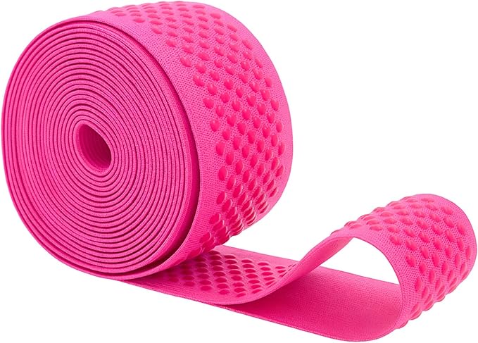 Mandala Crafts 2 Inch Elastic Silicone Gripper Tape for Clothing - 5 Yds Dotted Non Slip Elastic Band for Sewing - Hot Pink Silicone Flat Fabric Stretchy Ribbon Straps